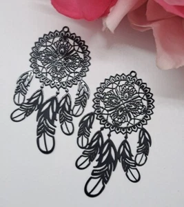 2er Set feine Metall Anhänger schwarz durchbrochen 2,6 x 4,8 cm, Traumfänger mit - Bild 1 von 1