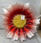 Pink Red Flower Floral Decorative Bowl Vase AKCAM Turkey  Glass 16 ” diam New