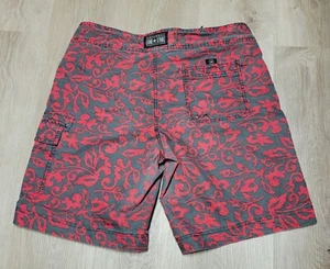 Converse All Star Board Shorts Pull-On Front Tie Red Gray Floral Size 34 - Picture 1 of 10