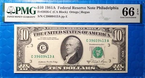 1981A $10 Federal Reserve Note Fr-2026-C Philadelphia PMG66 Gem EPQ - Picture 1 of 2