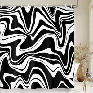 Black and White Extra Long Fabric Shower Curtain Waterproof Abstract Art Modern - Picture 1 of 12