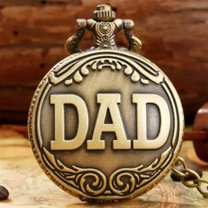 Vintage Father's Gift Antique Men DAD Quartz Pocket Watch Necklace Chain - Picture 1 of 6