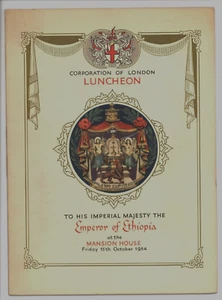 1954, EMPERADOR DE ETIOPÍA, visita real, 15 de octubre, programa de menú de recuerdos Tuck - Imagen 1 de 6