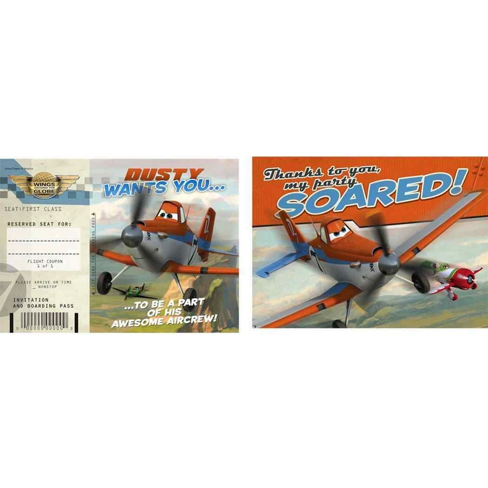 RARE Disney Planes Movie Dusty Kids Birthday Party Invitations Thank You Notes - Image 1 of 1