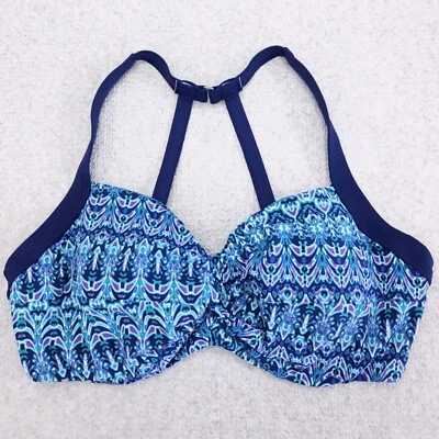 Top de bikini Title Nine 32D azul púrpura pelé tiras ojo de cerradura boomerang con aros Foto 1 de 4