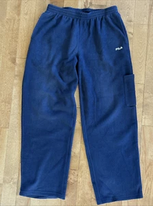 Vintage Men's Fila Wide Leg Fleece Lounge Sweatpants Navy XL Pockets 34x32 - Picture 1 of 9