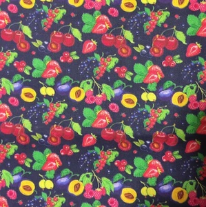 Fruit Fabric 1 YARD - Summer Harvest Raspberry Strawberry Blueberry Cherry Plum - Picture 1 of 2