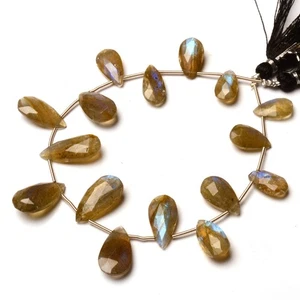 Rainbow Fire Labradorite Gems 13x8 to 18x10 mm Size Faceted Pear Shape Beads 8" - Picture 1 of 8
