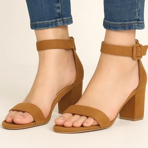 Allegra K Nude Faux Suede Ankle Strap Block Heel Sandals 11 05-04 - Picture 1 of 6