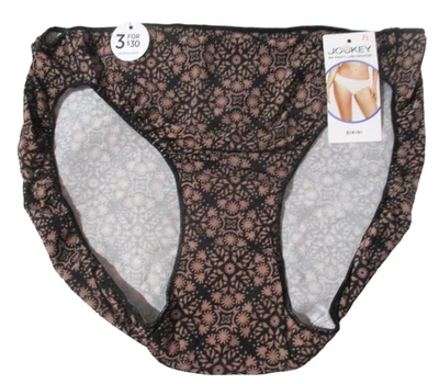 JOCKEY SZ 7 LARGE BIKINI 1370 TACTEL NO PANTY LINE PROMISE BLACK TAN GEO PANTIES - Image 1 of 4