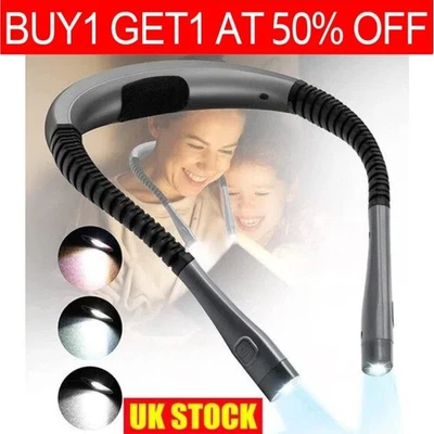 Handsfree LED Flexible Light USB Rechargeable Over Neck Book Reading Lamp Torch