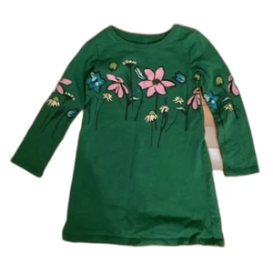 TEA COLLECTION SIZE 4 FLORAL GRAPHIC GREEN LONG SLEEVE COTTON DRESS - Picture 1 of 6
