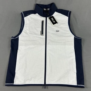 RLX Ralph Lauren Golf Vest Chest Logo Large Blue White Polyester NWT MSRP $169 - Picture 1 of 6