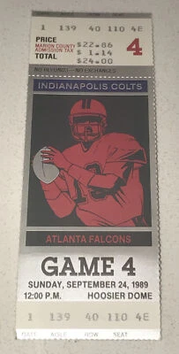 Colts Falcons NFL Ticket Stub Deion Sanders 1st KO Debut Kick Return 9/24/1989 - Image 1 of 2