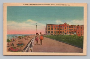 Postkarte Strand & Promenade im Pinewood Hotel Virginia Beach VA um 1948 - Bild 1 von 2