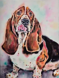 Original Watercolor Painting Basset Hound Dog Art Animals Art 15" by 11" - Picture 1 of 3