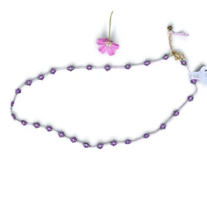 NWT New Free People Purple Flower/Daisy Bead Rope Chocker Necklace. Adjustable - Picture 1 of 8