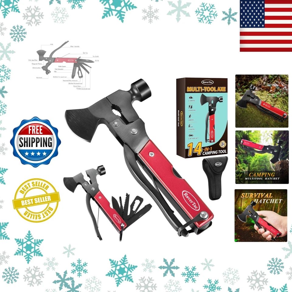 Rovertac Multitool Camping Accessories Survival Gear and Equipment 14 in 1 Hatch