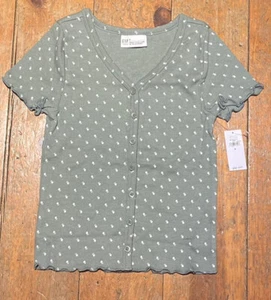 NWT Gap Kids Girls Shirt Ribbed Button Cropped Sage Green lettuce u pick size - Picture 1 of 2