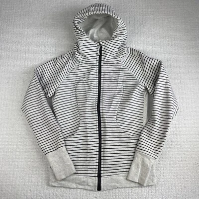 LULULEMON Hoodie Womens 10 Gray Black Striped Zip Sweatshirt (Stained, Read*) Foto 1 de 4