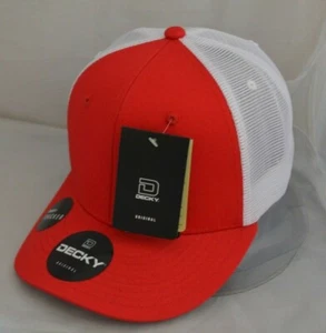 Decky Classic Snap Back Mesh Trucker Cap Curved Brim Red White - Picture 1 of 2