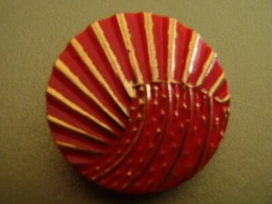 Vintage Red Glass button gold lustre 22mm (7/8 inch) shanked collect sew jewelry - Picture 1 of 2