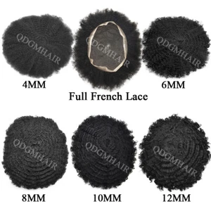 Afro Curl Mens Toupee Full Lace Kinky Curly Black Human Hair System Replacements - Picture 1 of 14