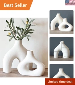 Donut Vase, 2er Set - Minimalistische nordische, weiße Keramik Hohl Donut Vase Dez... - Bild 1 von 10