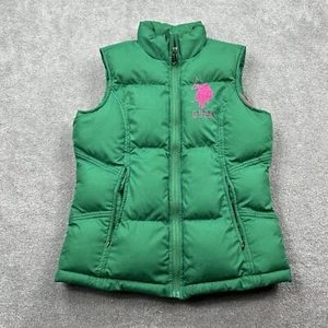 US Polo Assn. Women's Puffer Vest Size Medium Green Pink Large Pony USPA - Picture 1 of 8
