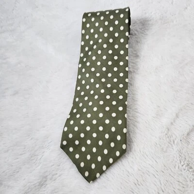 Corbata vintage de seda con patrón de lunares verdes y blancos hecha en EE. UU. Foto 1 de 4