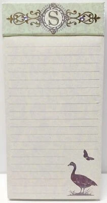 Punch Studio Jeweled Green Paisley S Monogram Goose Butterfly Magnetic Notepad - Image 1 of 4