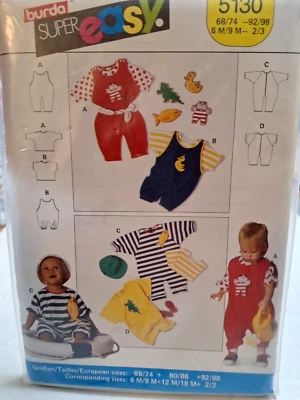 T Shirt Overalls Jumper Girls Boys 6M - 3T Burda 5130 Sewing Pattern Easy Fast - Image 1 of 4
