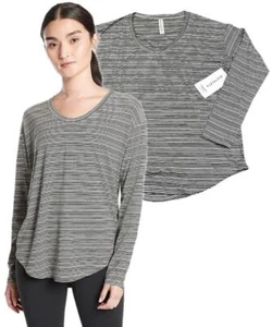 ATHLETA Mujer Negro/Blanco CLOUDLIGHT STRATUS TOP RAYAS L/S Cuello Redondo Nuevo con Etiquetas 1X - Imagen 1 de 4