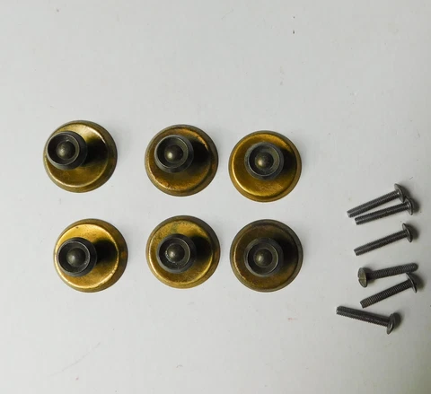 6 Vintage Brass Round Knobs Drawer Pulls Backplates 1-1/4" Lot Cover