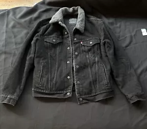 Levi’s Sherpa Denim Trucker Jacket Black Duvall 16365-0054 Men’s Medium - Picture 1 of 5