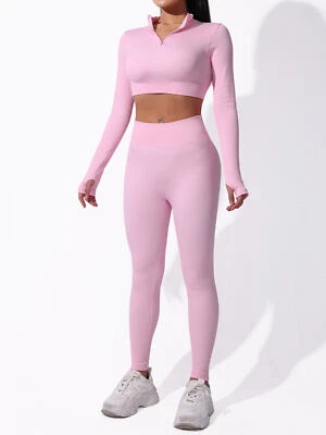 Suit Pullover Zipper Hole Thread Half Long-Sleeve Open Thumb pants Yoga Women - Image 1 of 4