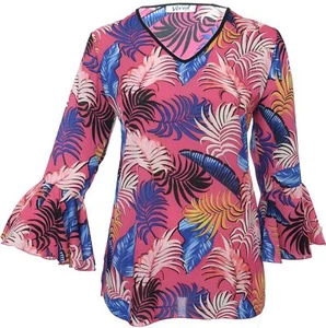 Nuevo Top Damas Impresionante Estampado Puño Acampanado Cuello en V Mujer Talla Grande Hecho en Reino Unido - Imagen 1 de 3