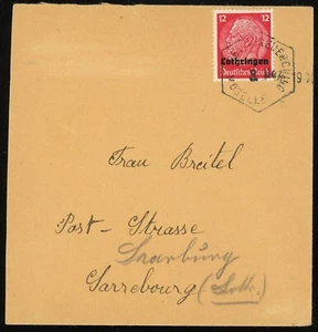 Frankreich Loraine Deutsche Besetzung Lothringen 12pf Brief 1940 WWII Europa - Bild 1 von 2