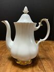 Royal Albert VAL D'OR COFFEE POT 5 Cup 10" Fluted White Gold Trim England