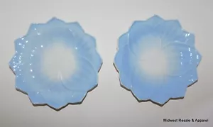 Pair Vintage Fire King Anchor Hocking Lotus Leaf Dessert Salad 8” Plates Blue - Picture 1 of 2