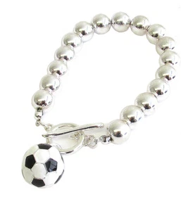 Sports Theme Soccer Ball Charm and Metal Beads Stretch Bracelet for Women - Picture 1 of 1