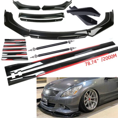 Gloss Black For Infiniti G35 Front Bumper Lip Spoiler Splitter+Side Skirt Foto 1 de 4