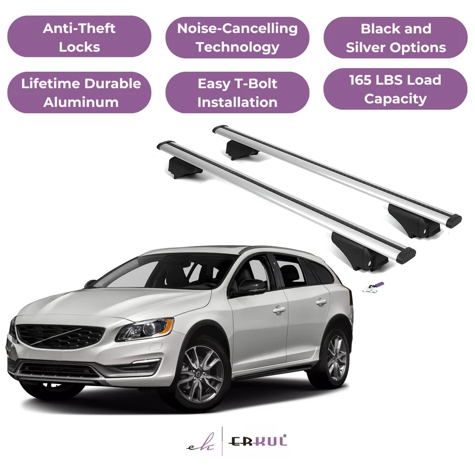 Поперечные дуги багажника на крышу ERKUL для Volvo V60 Cross Country 2015–2018 гг. — серебристые - Изображение 1 из 4