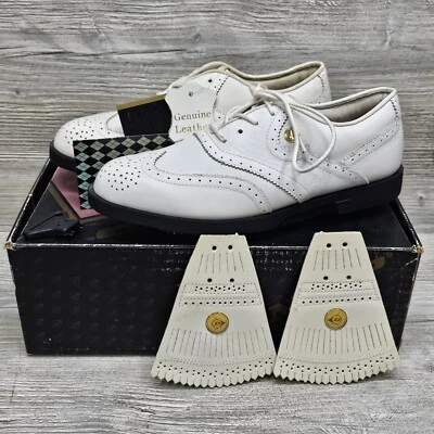 Zapatos de golf Dunlop vintage para hombre talla 7,5 blancos clásicos de cuero punta de ala M6000C Foto 1 de 4