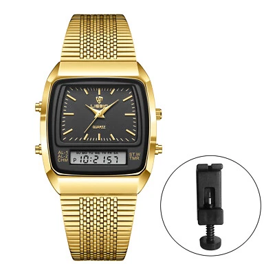 Men Luxury Dual Time Zone Watches Date Alarm Multifunction Quartz Wristwatch - Image 1 of 4