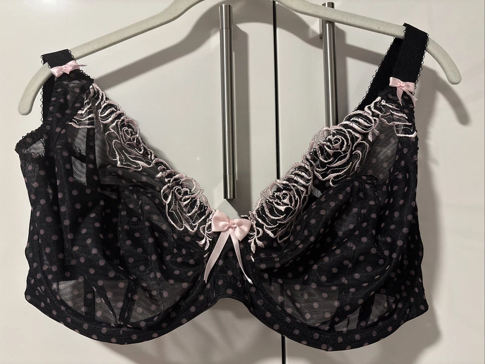 Sutiã Elomi US 38G preto e rosa bolinhas rosa arcos  - Imagem 1 de 3