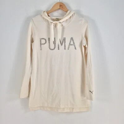 Puma womens jumper size 8 cream long sleeve hooded cotton blend 057102 - Image 1 of 4