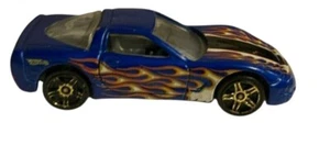 Hot Wheels Blue Die-Cast Car With Flame Decals & Black Stripe Design - Picture 1 of 5