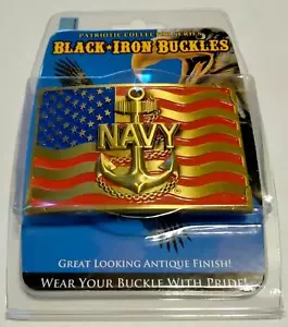 Marina de los Estados Unidos USN ANCHOR BANDERA DE EE. UU. Unisex Peltre Repujado Hebilla de cinturón 2-1/4" x 3-1/4" - Imagen 1 de 1