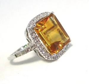 Anillo Oro Blanco 14K con Citrino y Diamantes 3,9 gramos talla 6 3/4 - Imagen 1 de 7